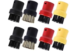 GFAMOUS 8 Pezzi Spazzole Rotonde per Scopa a Vapore,Nylon + Ottone Spazzola,Ugelli Rimozione Testardata Pulitore a Vapore per Karcher SC1 SC2 SC3 SC4 SC5 SC7 CTK10,Pulitore a Vapore Accessori