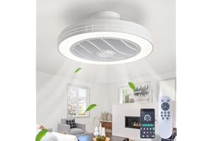 LOKUNM Ceiling Fans with Lights, Reversible Ceiling Fans with Lights 48cm 6 Speeds Dimming Flush Mount Ceiling Lights with Fans and Remote 36W Memory Ceiling Fan Quiet Fan Light Ceiling for Bedroom