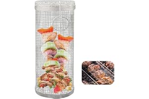 KUIRUNRX Cesta rodante de barbacoa, cesta de barbacoa de pescado, rejilla de canasta de barbacoa de accesorios, Cesta de barbacoa cilíndrica para barbacoa de verduras, carne, pescado (1 piezas, 20 cm)