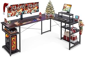 ‎ODK ODK L-förmige Schreibtisch Schwarz 168x120cm - Großer Ecktisch, Computertisch mit Stauraum & 2 Haken, Perfekt für Büro, Gaming & Studieren