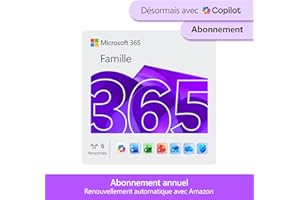 Microsoft 365 Famille | 12 mois | 6 utilisateurs | Applications Office avec IA | Jusqu'à 6To de Stockage Onedrive | Abonnement Amazon avec renouvellement automatique