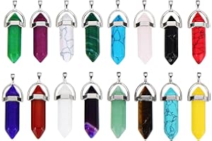EBOOT 16 Stück Kristall-Anhänger, Doppelender, sechseckig, spitz, Quarzsteine, mit Aufbewahrungsbeutel, in 16 Farben
