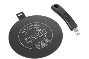 FLOVIA COOK BY NATURE Piastra Adattatore Induzione Ø20cm con Manico Rimovibile, Diffusore di Calore per Pentole Non Induttive, Compatibile con Piani a Induzione, Gas ed Elettrici. Nero senza Scolorimento