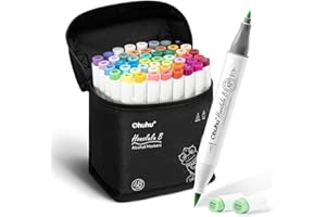 Ohuhu 48 rotuladores de colores a base de alcohol Rotuladores de dibujo de doble punta (pincel y punta fina) para niños o artistas, tanto para colorear como ilustración para adultos