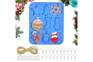 TSASWEET Stampi in Silicone Natalizio per Resina Epossidica Stampi Resina Natale Stampo in Silicone per Ciondoli Natalizi con 20 Portachiavi e 10 M Spago per Fai da Te, per Decorare Alberi di Natale