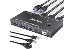 AOOCOO KVM Switch 8K@60Hz/4K@120Hz für 2 Computer, die sich 1 Monitor und 3 USB3.0-Geräte teilen, Kabelfernbedienung und USB-Kabel im Lieferumfang enthalten