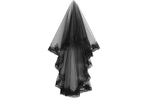 Lurrose Black Lace Veil Long Halloween Gothic Veil Gothic, Bridal Fingertip Length Tulle Bridal Vales Headdress for Girls Women Wedding Hen Halloween Party