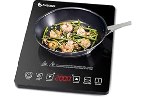 Piastra a Induzione Singolo AMZCHEF, da 2000 W con design sottile, 20 livelli di potenza, temperatura, controllo sensore tattile, timer, nero