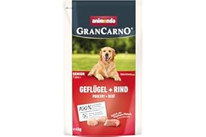 animonda GranCarno Senior Hundetrockenfutter getreidefrei Geflügel + Rind (1 x 4 kg), Trockenfutter für ältere Hunde ohne Gluten und Weizen, Hundefutter trocken mit hoher Bekömmlichkeit