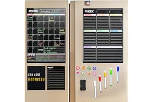 Torolle Calendario Magnetico Frigo Calendario da Frigo Lavagna Frigo Daily Planner da Frigo Lavabile con Agenda mensile Agenda Settimanale,Lista della spesa con Pennarelli e Icone Magnetiche-Nero