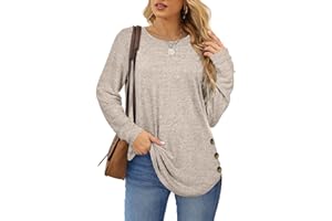 Aokosor Long Sleeve Tops Womens Jumpers Side Buttons Sweatshirts Tunic Ladies Tops