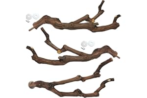 kathson Natural Bird Hangers Grape Stick Paw Grinding Fork for Budgies, Cockatiels, Love Birds, 3 Pieces, Brown