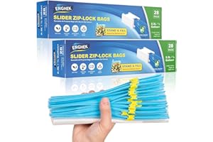 ENGHEK 56PC Larger Zip Lock Bags, Reusable Freezer Bag, Over Half-Gallon/2.5L, Clear Food Storage Slider Sandwich Bag with Expandable Bottom, BPA-Free Zip Seal Bags for Fruit, Vegetables, Meat, Grains
