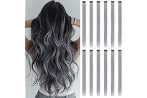 REDMENCO Extensiones de Cabello de Colores con Clip, 12 piezas, Gris