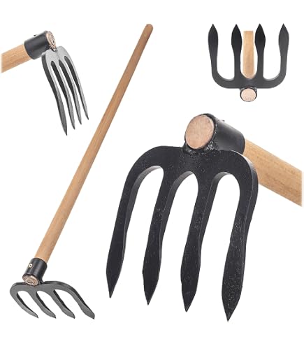 Doppelhacke In Herzform Aus Stahl – Mit 47 Cm Holzgriff, Gesamtlänge 50 Cm, 3 Zinken (8,5 Cm), Gartenwerkzeug