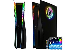 FORMLESSEMPIRE Faceplate for PS5 Side Shell Plates PlayStation 5 Disc Edition Console Replacement Accessory Case Cover Black Plate Anti-Scratch Dust Cover Skin Protector (Black with LEDs)