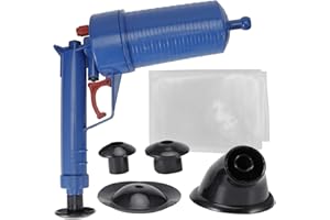 JIAWU Déboucheur de Toilettes, Pistolet à Piston Pneumatique Manuel Puissant, Déboucheur de Vidange avec 4 Têtes Remplaçables, Kit de Nettoyage de Vidange D'air pour Salle de Bain, Cuisine, Baignoire