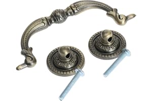 Mgoodoo Lot de 2 Poignées de Commode de Traction Vintage Bronze, Entraxe 96mm Boutons de Meuble Antique avec Vis pour Commodes Tiroirs Placards Armoires