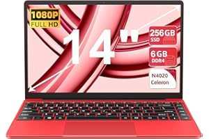 AOCWEI Ordinateur PC Portable 14 Pouces Win 11 256Go Celeron N4020 Up to 2.8Ghz Expansible 1To Stockage Laptop avec 1080p 5G WiFi Mini HDMI inclut Souris sans Fil&AZERTY Clavier Couverture-Rouge