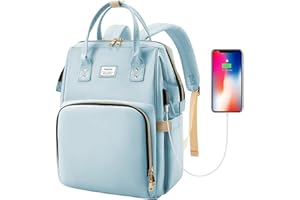 VSNOON Laptop Backpack for Women,15.6 Inch Stylish Backpack Wide Open, Travel Backpack with USB Charging Port, Casual Backpack Travel Business Work Bag Computer Bag for Men, Light Blue