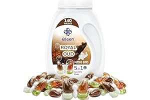 HEWAD Qleen Non Bio Washing Capsules for Sensitive Skin – 5 in 1 Laundry Pods (140 Washes) – Stain Removal, Colour Protection, Antibacterial, Fabric Softener & Long-Lasting Fragrance (Royal Oud)