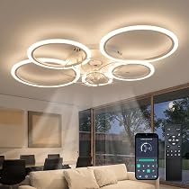 JDALX Lampadario Ventilatore A Soffitto Con Luci LED Dimmerabili E Telecomando - Bianco, 78x134cm, 66W, 6 Velocità - 4
