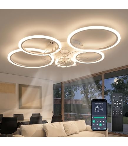 103CM Grande Lampadario Con Ventilatore Da Soffitto 6 Velocità Reversibile Ventilatore Da Soffitto Con Luce E Telecomando Dimmerabile Memoria Plafoniera Con Ventilatore Timer 130W Soggiorno-White