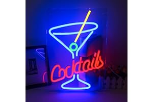 INEONLIFE Cocktail Bar Neon Sign Blue Goblet LED Light Signs Red Neon Signs Martini Glass Neon Lights for Bar Light Up Signs Acrylic Neon Wall Light for Pub Tavern Restaurant Wedding Party Decor