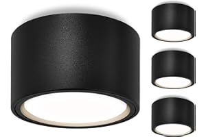 GeyouLux 4 Focos LED Techo Focos Superficie Grientable incl. Bombilla 6W Intercambiable Módulo GX53 LED Plafón Focos 4000K Luz Natural Aluminio Ø95x55mm Focos LED Interior 680LM Lampara Techo Negra