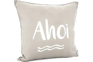 ‎HEIMTEXLAND heimtexland ® Outdoorkissen 45x45 Dekokissen Outdoor Garten Lounge Deko Kissen Typ839 Maritim AHOI Sand