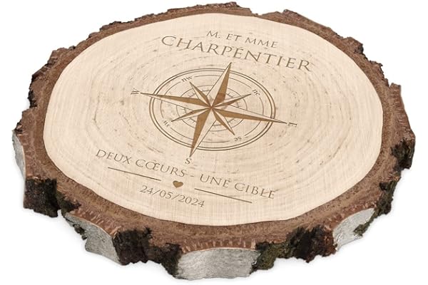 Maverton Rondin de Bois Personnalisable - Tranche de Bois Naturel avec Gravure pour Couple - Cadeau Personnalisé - Cadeau Mariage - Decoration en Bois - Cible