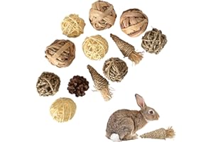 SAVOSWEET 12 Stück Kleintiere Kauspielzeug, Natürliche Hasen Kauspielzeug, Kaubälle für die Zahnpflege, Handgefertigt Kaninchen Spielzeug, Hamster Spielzeug für Kaninchen Meerschweinchen Chinchillas Papagei