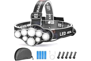 Yabtf Stirnlampe,18000 Lumen 8 LED 8 Modi Kopflampe mit Rot weiß Warnlicht,USB Wiederaufladbare Wasserdicht Stirnleuchte für Outdoor Camping Wandern Arbeiten