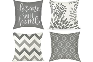 Joyshare Set di 4 federe per cuscino 45 x 45 cm, con Home Sweet Home, con Chiusura lampo nascosta, cuscino per divano, cuscino per divano (Grigio)