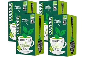 CUPPER Tè Verde Biologico Fairtrade, Gusto Delicato e Raffinato, Tè Verde da Agricoltura Biologica, Filtri 100% Biodegradabili, 4 Confezioni da 20 bustine di tè, Totale 80 bustine