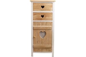 ‎REBECCA MOBILI Rebecca Mobili Küchenschrank im Shabby-Stil, Badezimmerschrank Aufbewahrung, 2 Schubladen 1 Tür, Paulownienholz, Weiß Beige – Maße: 84 x 37 x 31 cm (HxLxB) – Art. RE4415