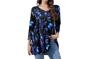 Enmain Camisa Mujer Talla Grande Túnica Blusa Cuello V 3/4 Manga Larga Elegante Cómoda Casual Sólidos/Estampadas para Túnica Mujeres