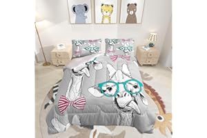 LOUSSIESD Trapunta con giraffa per letto 135x200cm per ragazze motivo giraffa con simpatici animali trapuntati per camera dei bambini in morbida microfibra per ragazze ragazzi giraffa piumone con 1 federa