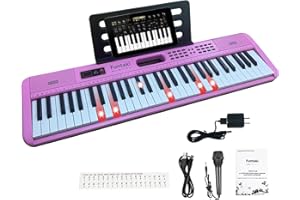 Funtaki Elektronisches Keyboard Piano mit 61 Tasten für Erwachsene und Kinder mit leuchtenden Tasten, MIDI-Konnektivität und Lernmodi – perfektes Anfängerklavier Rosa