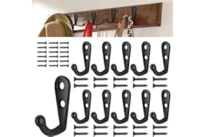 BATEYA 30 Stk Wandhaken Vintage Einzelne Haken Mini Robenhaken Garderobenhaken mit 60 Stk Schrauben, Garderobenhaken aus Metall für Badezimmer Kleiderhaken Schwarz Haken
