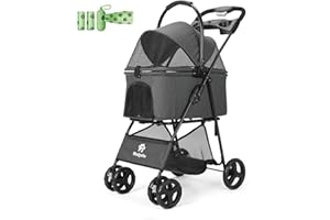 CAMPSOR 2 IN1 Dog Strollers for Medium Dogs, Detachable Basket, Folding Puppy Stroller for Pets 4 Wheels with Storage Bag, Dog Carts with 360 Rotating Front Wheels for Outdoor Walking (Dark Grey)