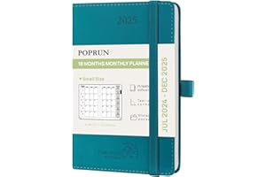 POPRUN Month to View Diary 2024-2025 A6 (16x10.5cm) Pocket (18-Month: Jul'24 - Dec'25) Monthly Planner Softcover Small 24/25 Diary, Sunday Start (Pacific Green)