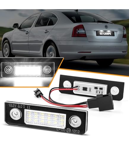 2x White LED License Plate Light For Skoda Octavia 1Z Saloon & Roomster 5j – E8 Approved