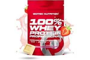 ‎SCITEC NUTRITION Scitec Nutrition 100% Whey Protein Professional - Wzbogacony o dodatkowe aminokwasy i enzymy trawienne - Bezglutenowy - Bez oleju palmowego, 1000 g, Truskawka-Biała czekolada