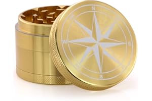 DCOU, Nuovo Design Premium in Alluminio smerigliatrice Erba 2,2 Pollici 4 Pezzi smerigliatrice Metallica con collettore di polline con Il Modello di Vento Rosa (Bussola d'oro)