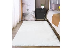 Latepis Tappeto Bianco Tappeto Morbido 90x150 cm Salotto Camera Da Letto Moderno Peloso Carpet Aspetto Pelliccia