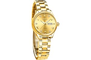 OLEVS Damenuhr Analog Quarz Armbanduhren mit Diamant Kleines Gesicht Gold Silber Edelstahlband wasserdichte Day Date Uhr