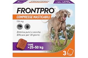 FRONTPRO 3 Tablets Chewable Antiparasitic for Dogs Weight > 25-50 kg Protects from Fleas and Ticks, Flea Repellent in Pack of 3 Tablets of 136 mg of Afoxolaner, 25 kg-50 kg