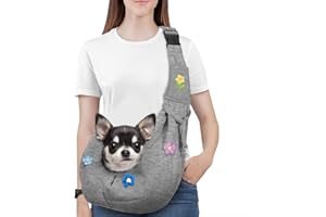 Pawaboo Borsa a Tracolla per Cani con Fibbia Regolabile Portacarte a Mani Libere, Guinzaglio di Sicurezza per Cuccioli e Gatti, Tracolla Extra Larga Porta-Animali, Fino a 12 Lbs, Fiori + Grigio