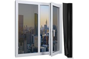 NAKIYO One Way Window Film Privacy Light Blocking, Reflective Window Tint Film Sun Blocker Anti UV Heat Control, No Adhesive Blackout Window Stickers for Office Home (Transparent Black) 44.5x300cm